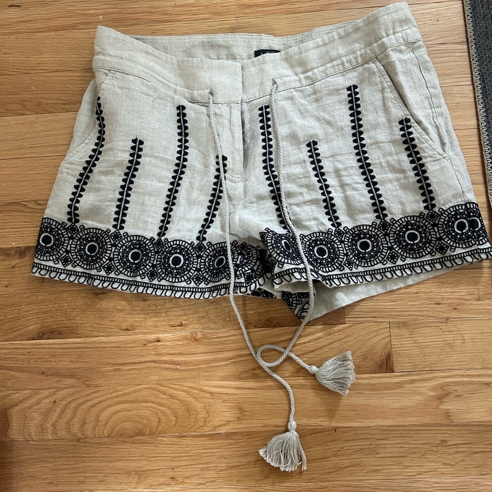 Loft Embroidered Tan and Black Shorts